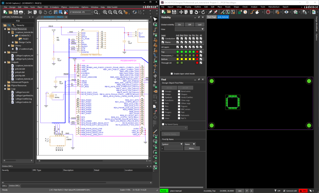 Cross-probing for component placement in OrCAD