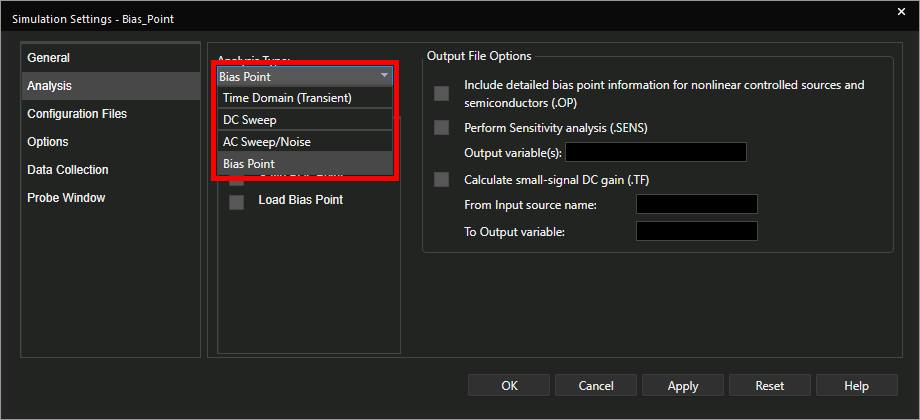 Creating a Bias Point Simulation Profile in PSpice