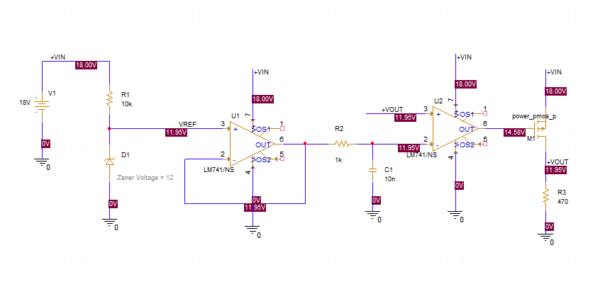Bias Point simulation Results for Voltage