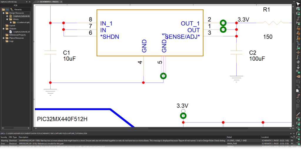 Perform a Schematic Design Rule Check to verify schematic accuracy in OrCAD X Capture