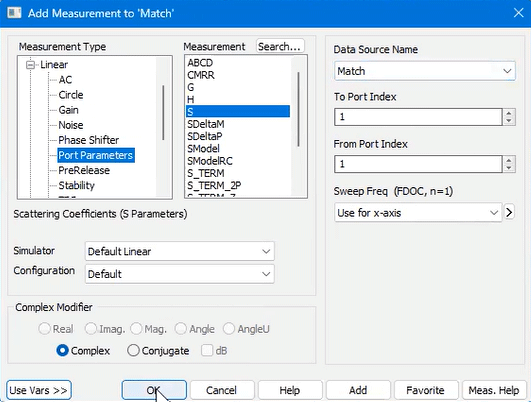 Configuring settings to perform antenna matching in AWR