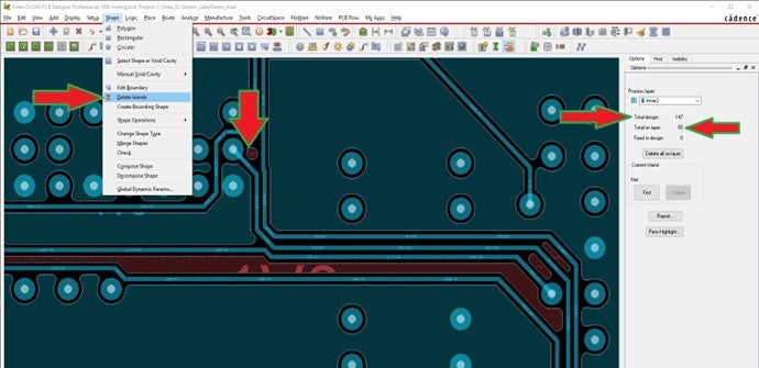 PCBA design program with island search capability