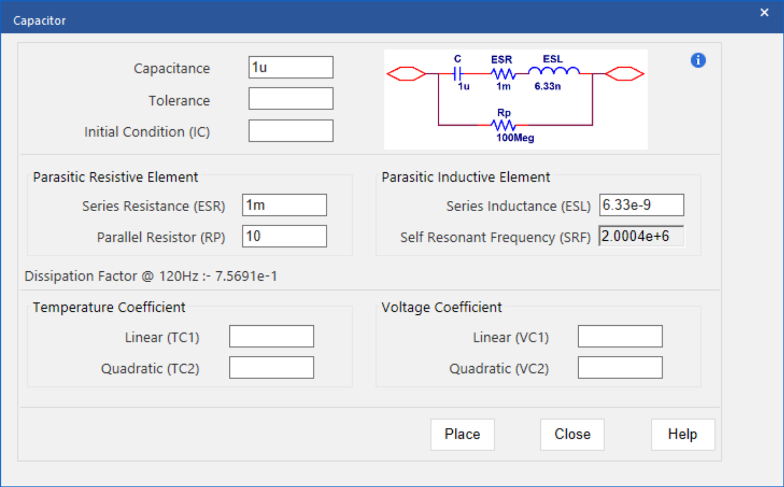 Create a non-ideal capacitor SPICE model with the PSpice Modeling Application.