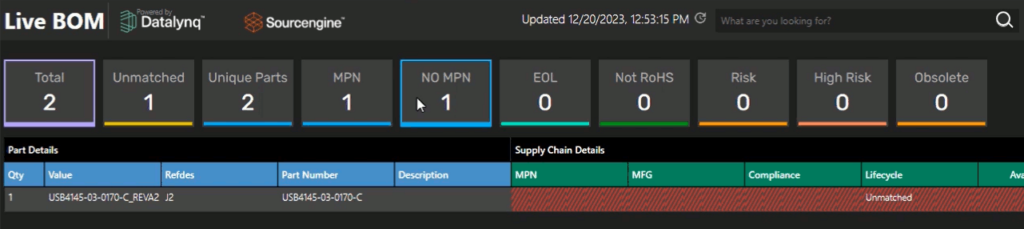 Find Parts without Manufacturer Part Numbers defined to Match Parts in LiveBOM