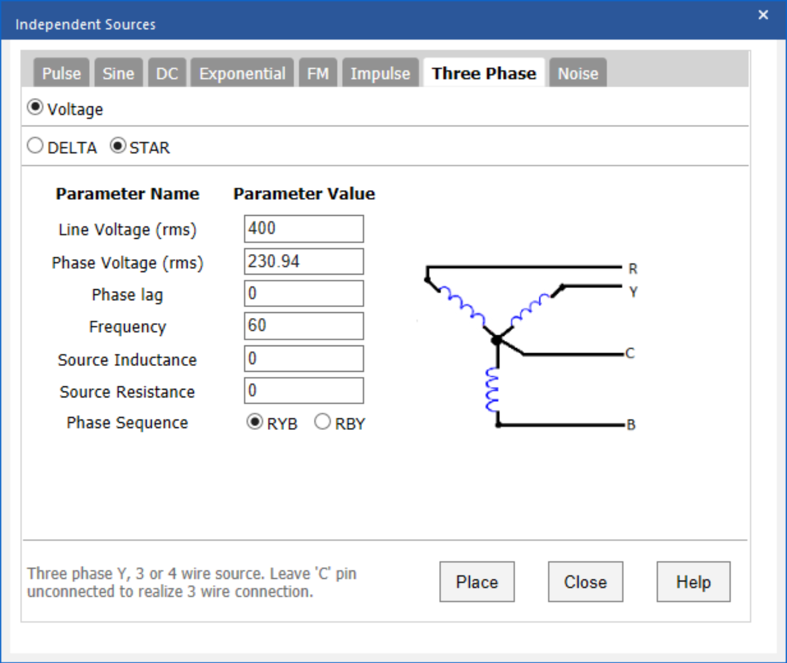 Create a Three Phase Source SPICE Model with the PSpice Modeling Application