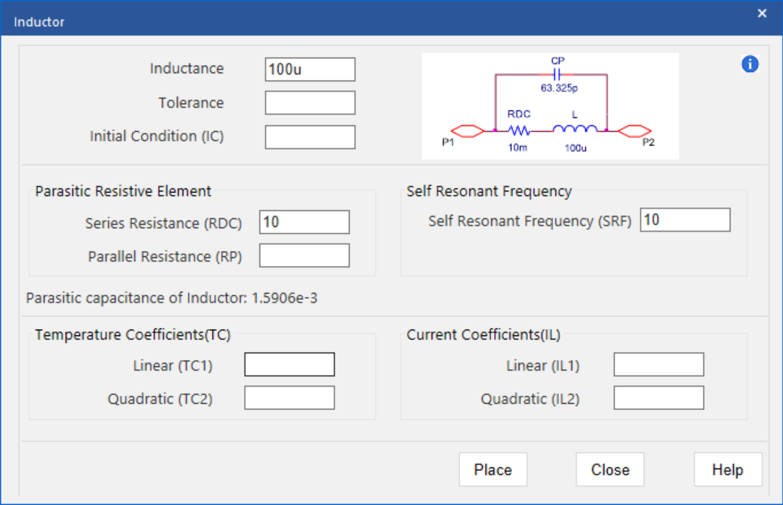 Create a non-ideal inductor spice model with the PSpice Modeling application