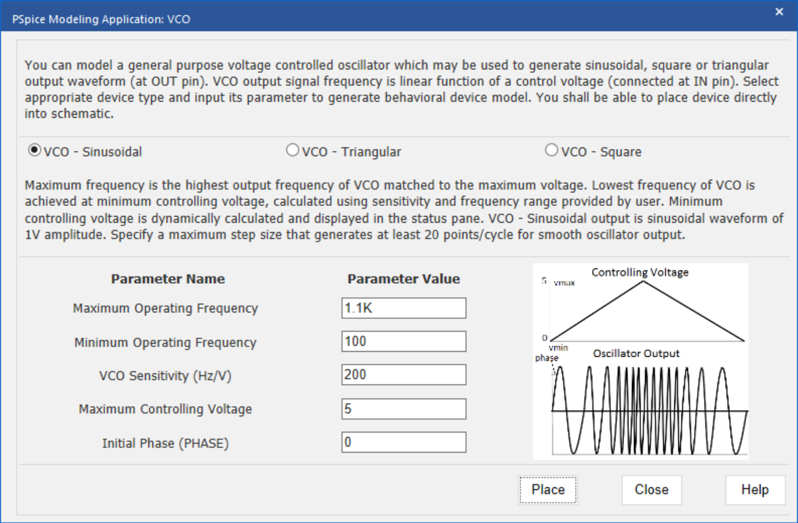 Create a voltage-controlled oscillator SPICE model using the PSpice Modeling Application