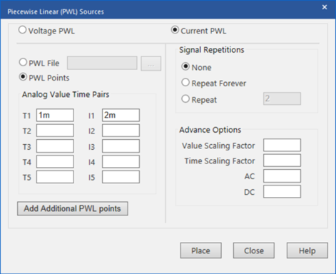 Create a piecewise linear (PWL) source SPICE model with the PSpice Modeling Application