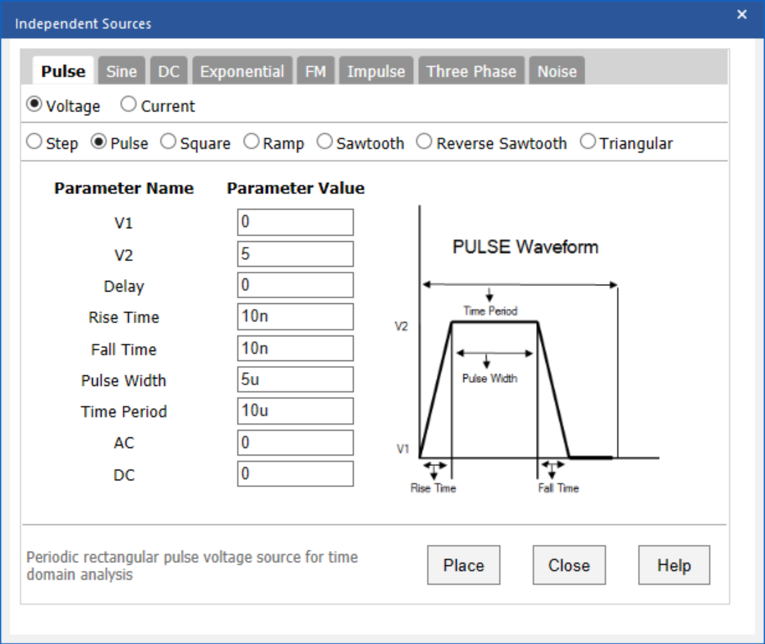 Pulse Source SPICE Model Creation with the Modeling Application in PSpice