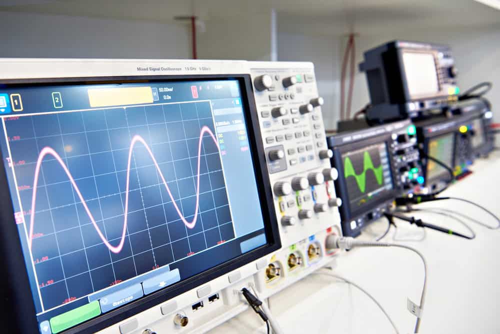Modern mixed signal oscilloscope in a laboratory