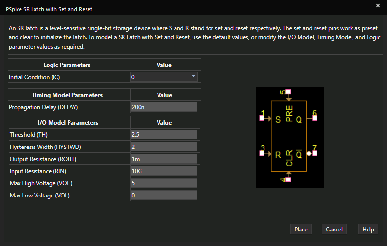 Create an SR Latch SPICE model with the modeling application in PSpice