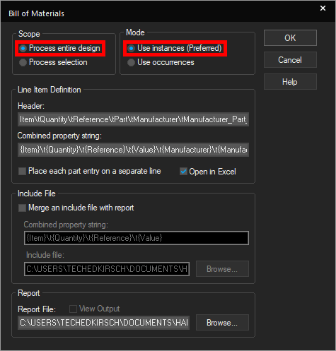 Generate a BOM with customizable fields in OrCAD X Capture