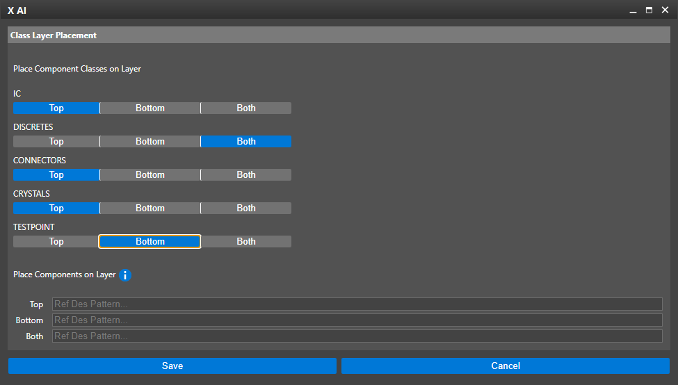 Configure settings for X AI to ensure proper component placement