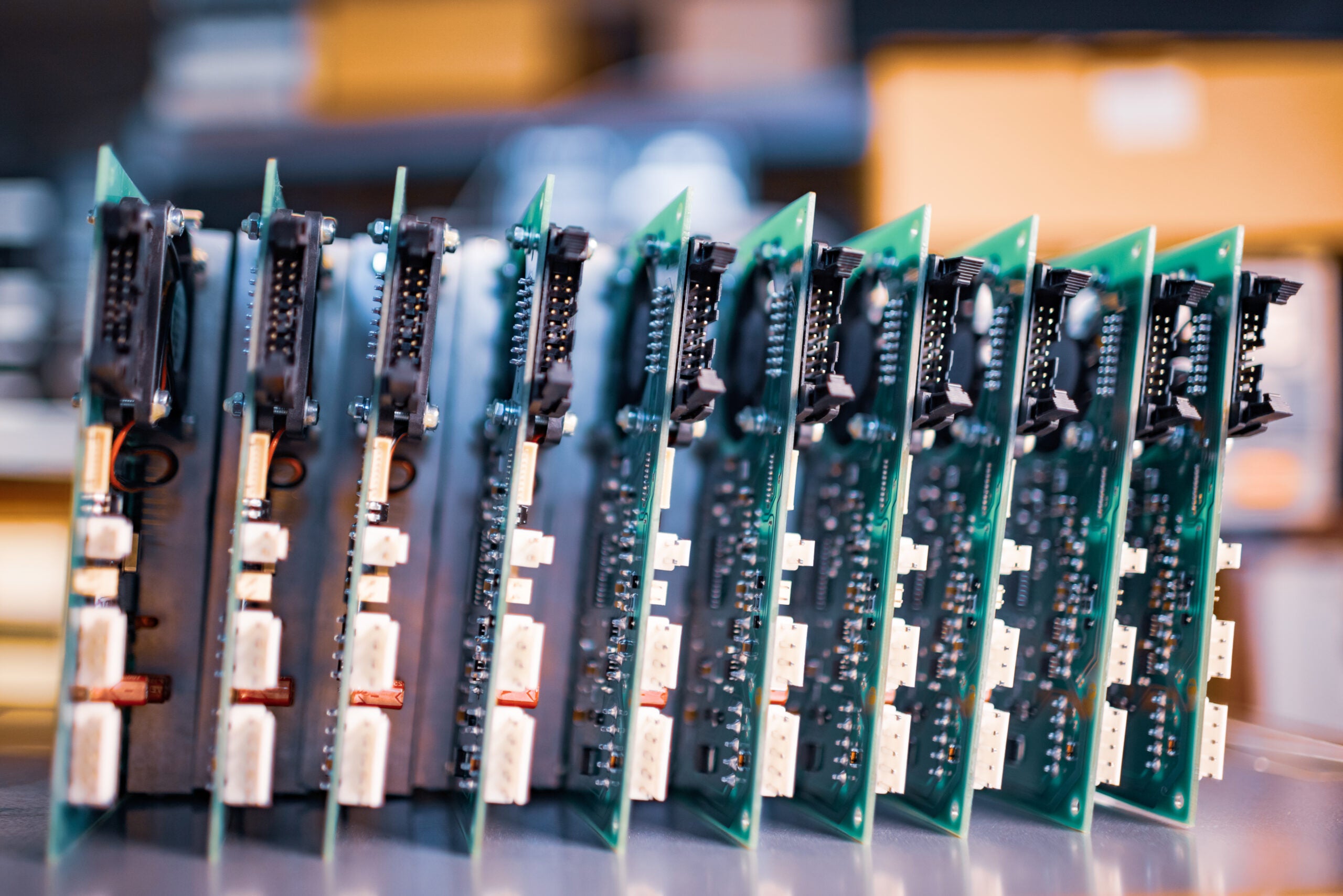 Row of hybrid stackup PCBs