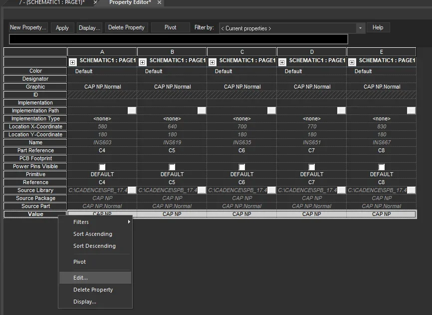The Property Editor in OrCAD Capture