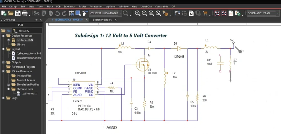 OrCAD Capture interface for PCB Design